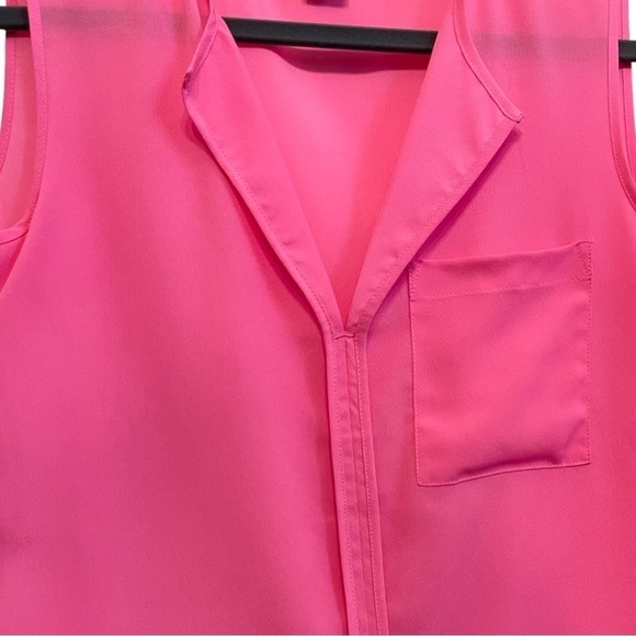 H&M Sleeveless Sheer Bright Pink Tank V neck Women’s Top Front Pocket Size 2 - Picture 5 of 7